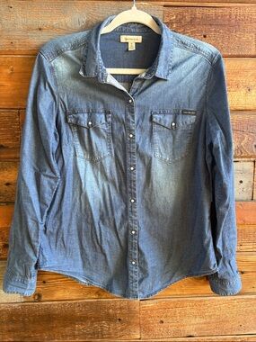 Calvin Klein Jeans denim button-down shirt in blue